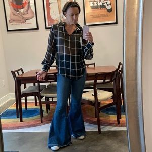 Prologue Sheer black & white windowpane popover